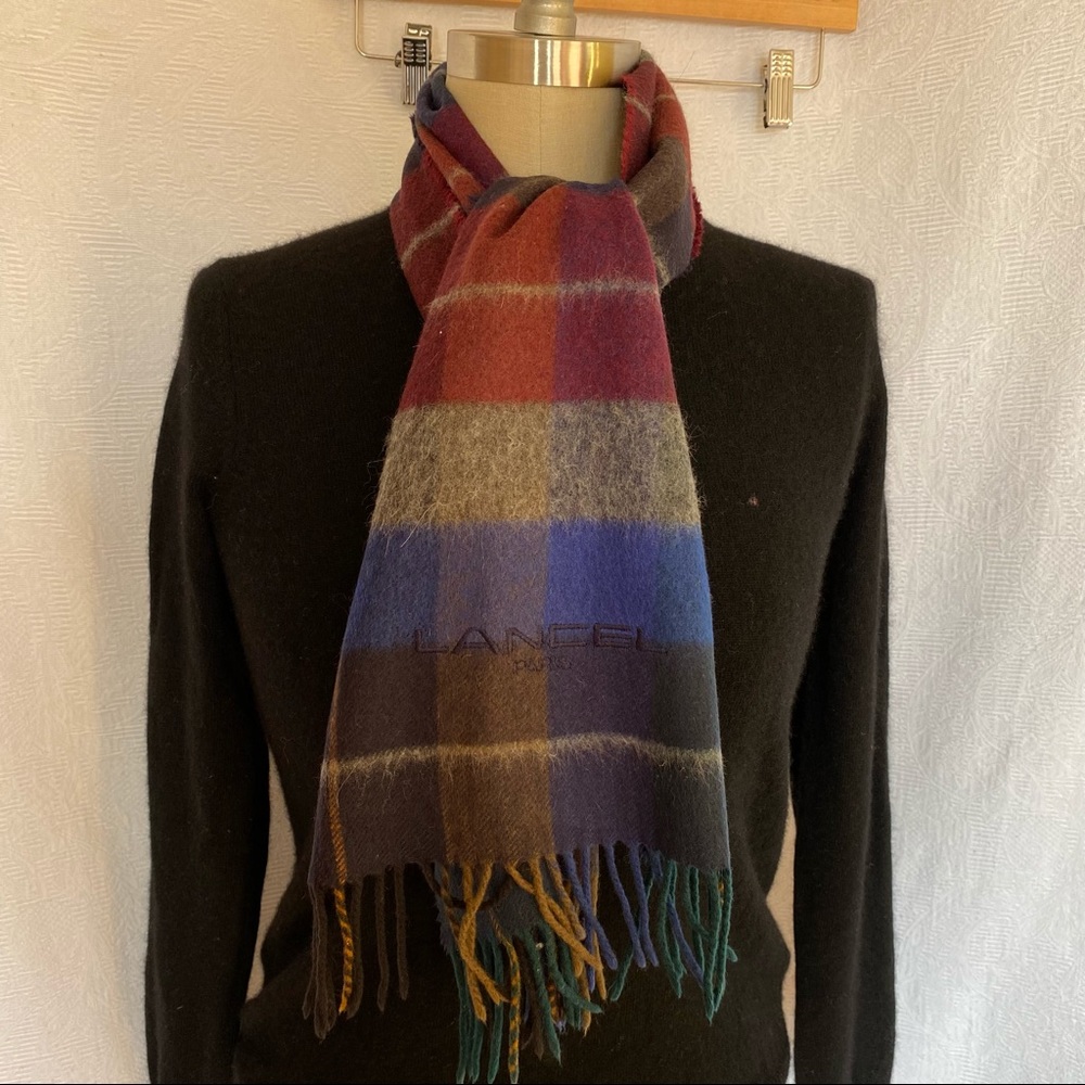 Lancel wool plaid fringed scarf